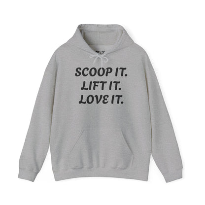 Gym Gorilla Hoodie — "Scoop It. Lift It. Love It." Motivational Fitness Sweatshirt