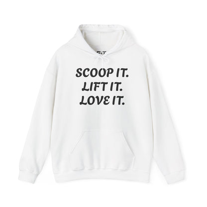 Gym Gorilla Hoodie — "Scoop It. Lift It. Love It." Motivational Fitness Sweatshirt
