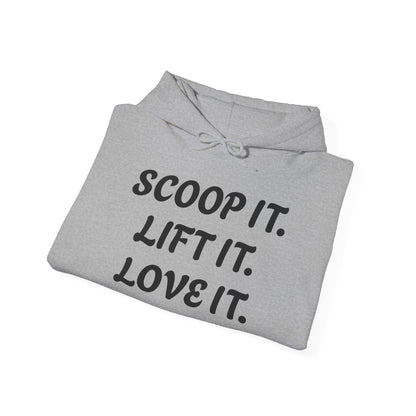 Gym Gorilla Hoodie — "Scoop It. Lift It. Love It." Motivational Fitness Sweatshirt